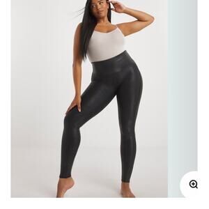 Spanx Leggings Faux Leather Look Size Large Control Waistband Slimming